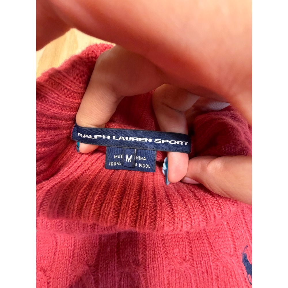 Ralph Lauren Sport Pink Cable Knit Turtleneck Lambswool Sweater Medium Vintage - Picture 3 of 11